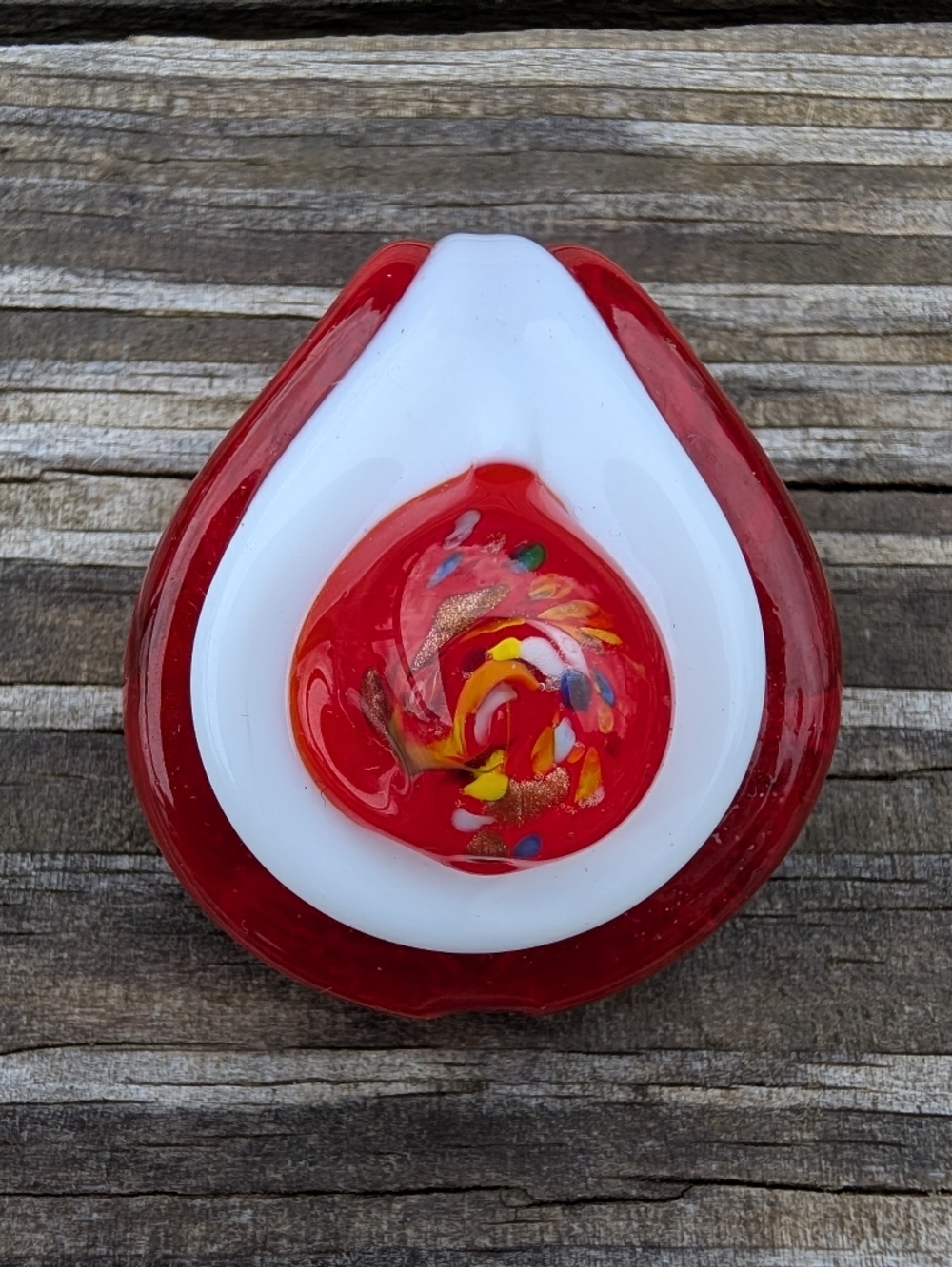 Red and White Art Glass Teardrop Necklace